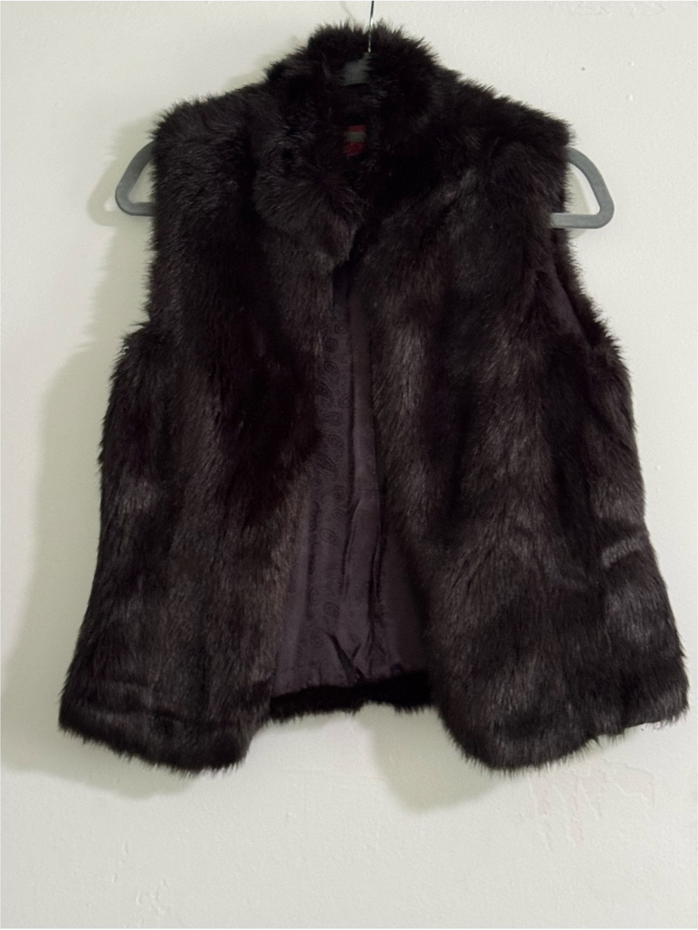 Monsoon Black Faux Fur Vest with Plush Collar